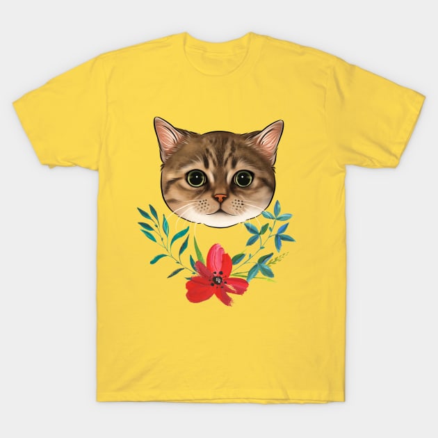 Tabby Cat With Flowers T-Shirt by vanityvibes